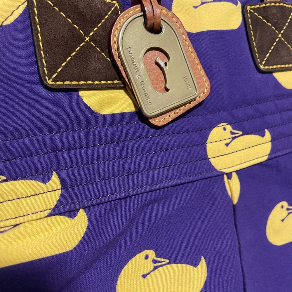 Dooney & Bourke Purple and Yellow Duck Print Shoulder Bag - Picture 6 of 11
